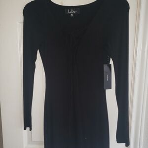 LULU'S Mini Black Dress Bodycon Tie sz xs New